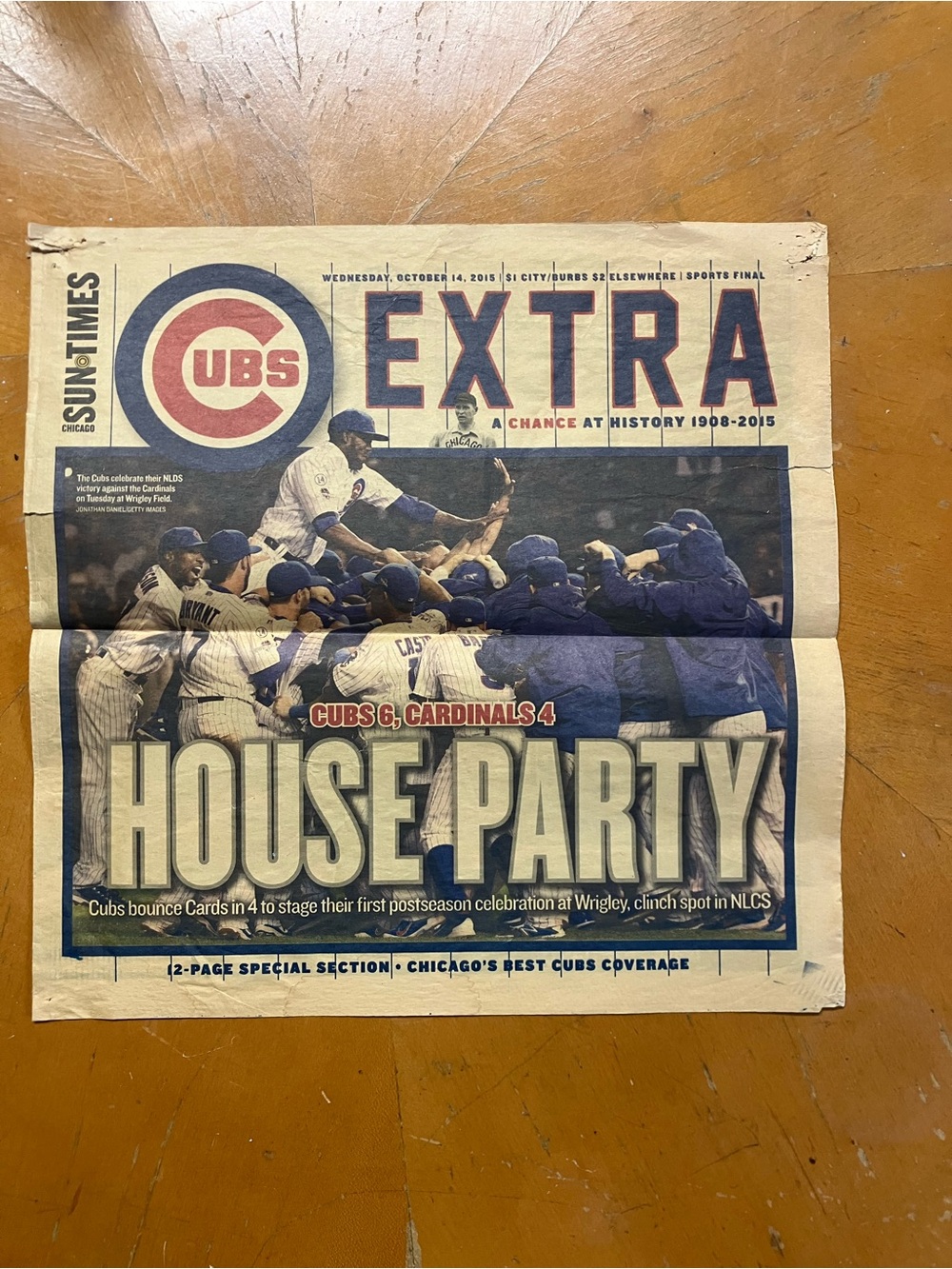 2015 Chicago Cubs Sun-Times Extra Newspaper House Party